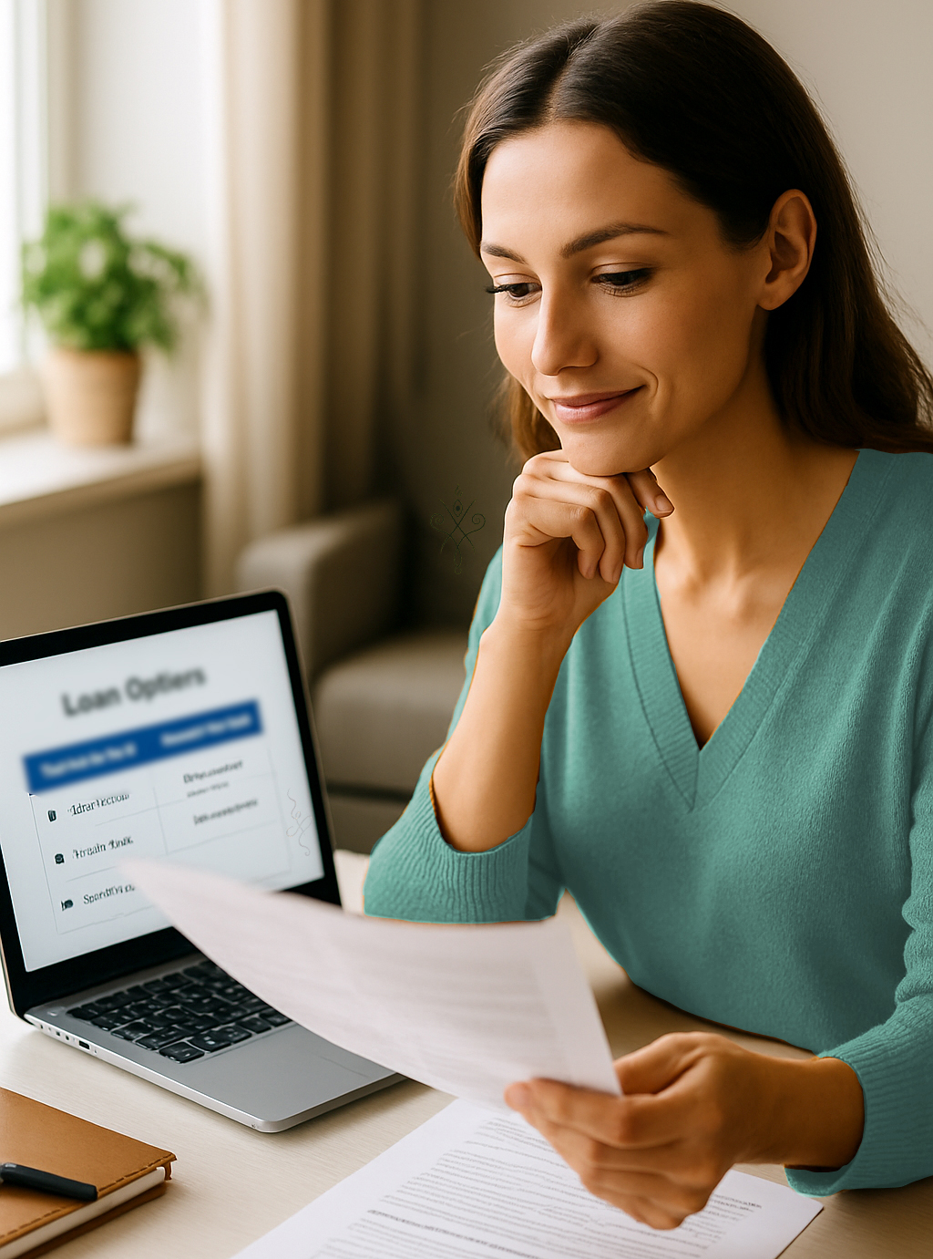 Mulher a estudar os termos do empréstimo