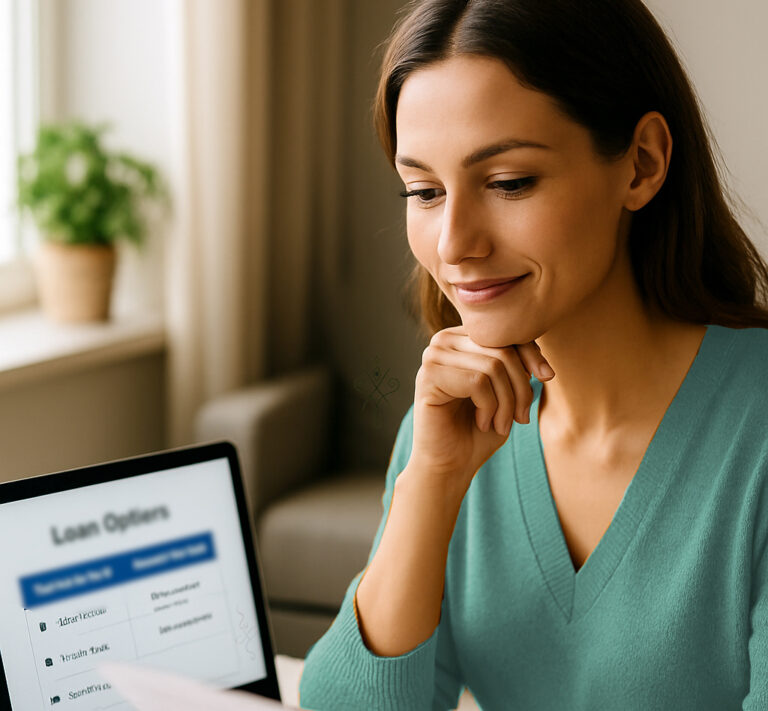 Mujer estudiando las condiciones del préstamo.