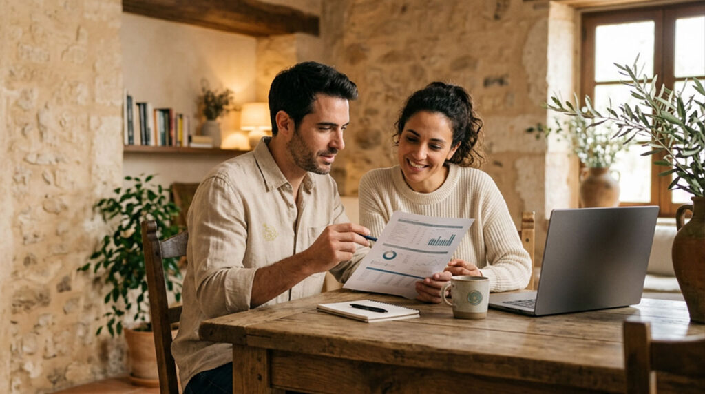 Pareja comparando un crédito personal con un crédito consolidado en casa