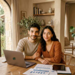 Mejor crédito personal en España: cómo elegir y comparar Pareja joven usando un portátil para comparar opciones de préstamos personales en casa.