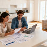 Pareja analizando documentos antes de pedir un crédito personal en España