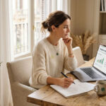 Mujer comparando préstamos personales online desde casa en España